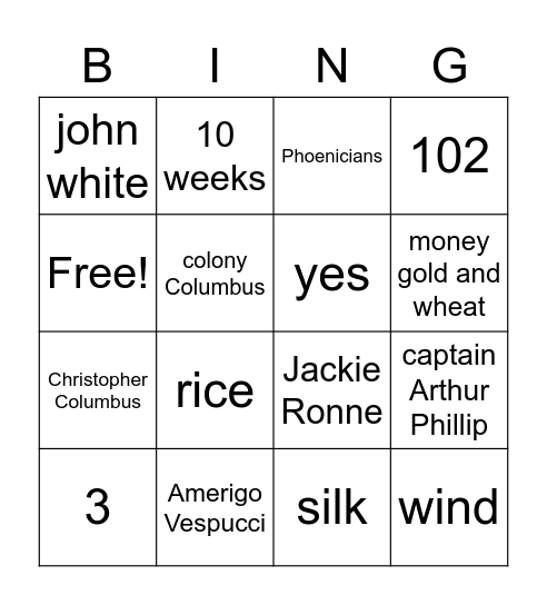 Avery Rush Bingo Card