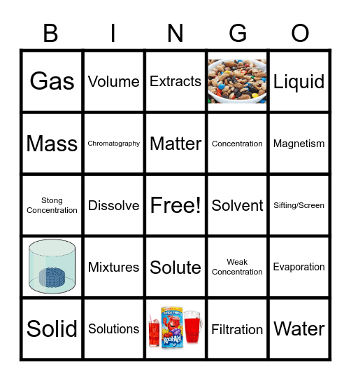 Matter, Mixtures, & Solutions Bingo Card