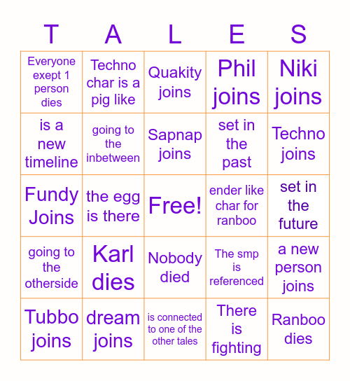 Next Tales Bingo Card