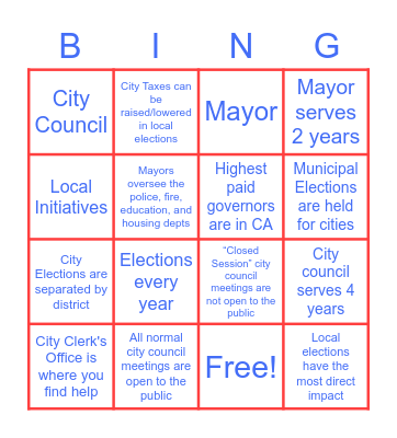 Local Election Information Bingo Card