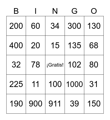 Números en español Bingo Card