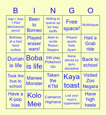 MY 🤜🤛 SG Bingo Card