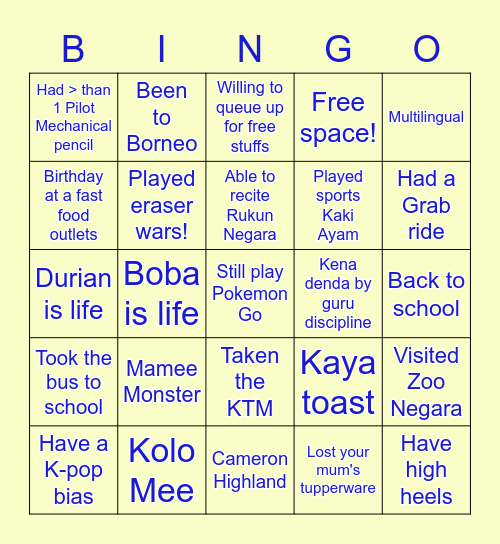 MY 🤜🤛 SG Bingo Card