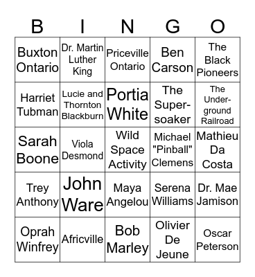 Heritage Park African Heritage Month Bingo Card