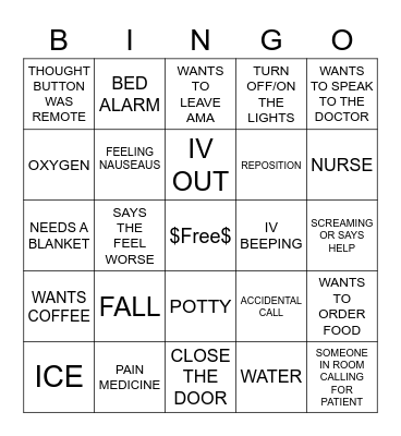 CALL BELL BINGO Card