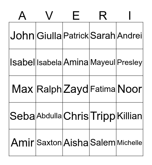 1B Friendship BINGO Card