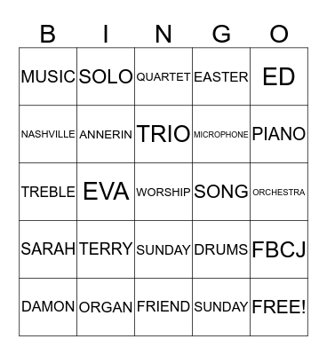 MUSICAL BINGO Card