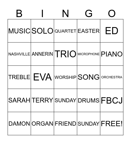 MUSICAL BINGO Card