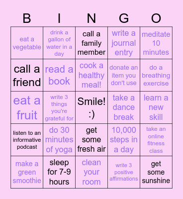 DPHIE WELLNESS WARRIOR CHALLENGE Bingo Card