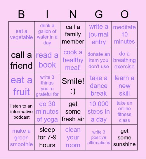 DPHIE WELLNESS WARRIOR CHALLENGE Bingo Card