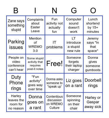 WREMO Day Bingo Card