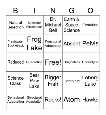 Evolution/Stickleback Bingo V2 Bingo Card