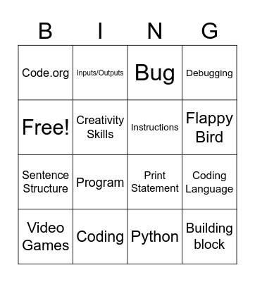 Coding Bingo! Bingo Card