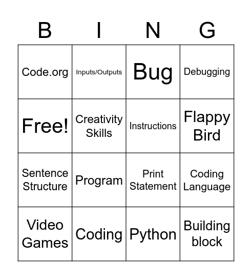 Coding Bingo! Bingo Card