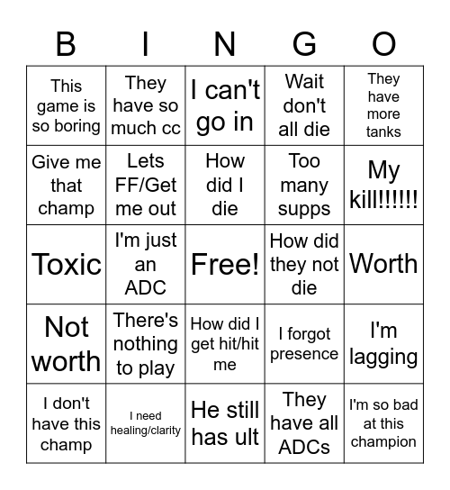 Aram Bingo Card