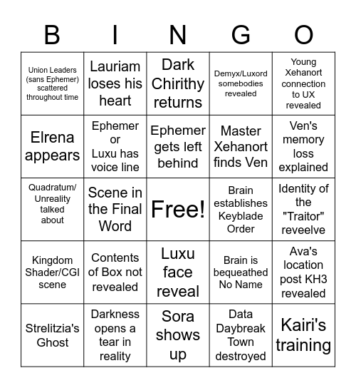 KHUX Endgame Part 1 Bingo Card