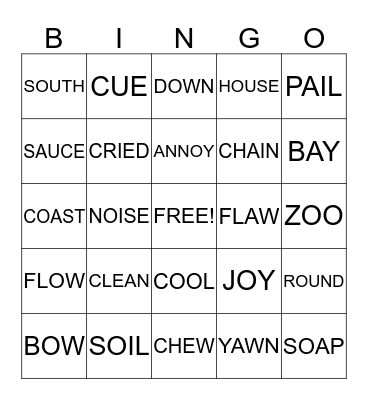 Vowel Digraphs Bingo Card