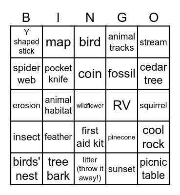 Scavenger Hunt Bingo Card