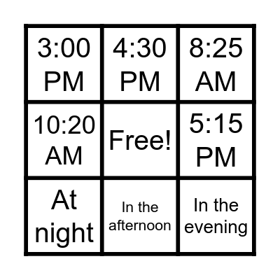 Telling the time Bingo Card