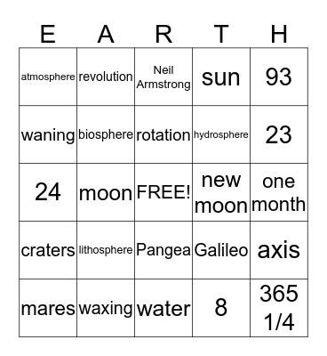 Earth and Moon Bingo Card