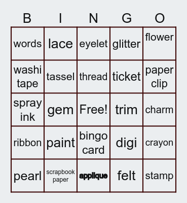JUNK JOURNAL Bingo Card