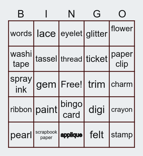 JUNK JOURNAL Bingo Card
