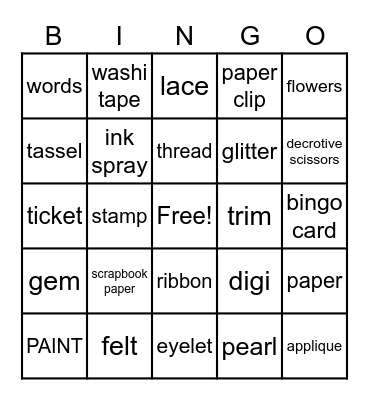 JUNK JOURNAL Bingo Card