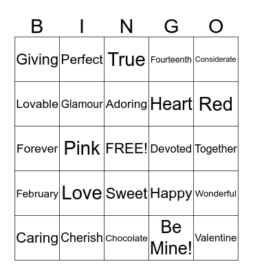 Valentine's Day Bingto Bingo Card