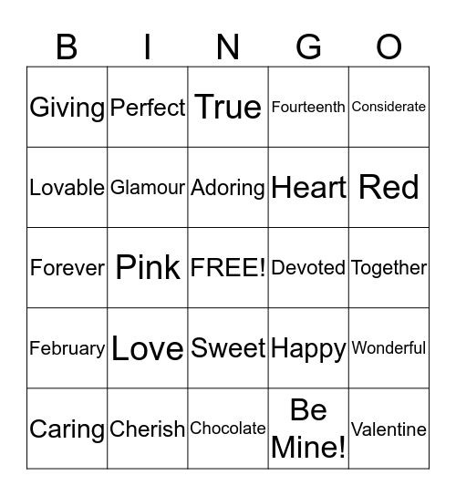 Valentine's Day Bingto Bingo Card