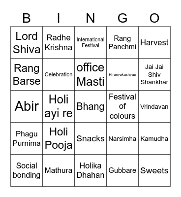 Holi Hai! Bingo Card