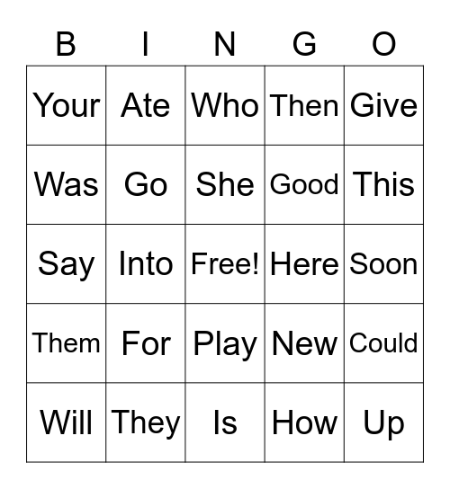 Vocabulary Bingo Card