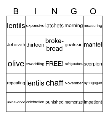 Lion's Bingo Card