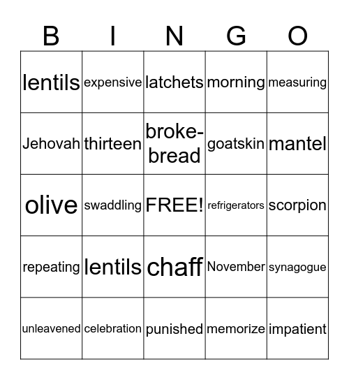 Lion's Bingo Card