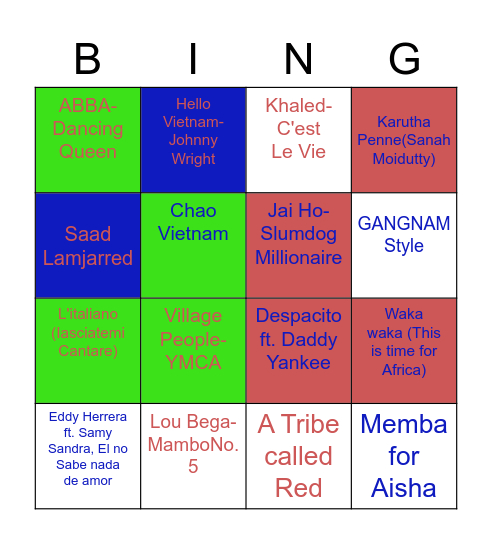 Musical Bingo Card