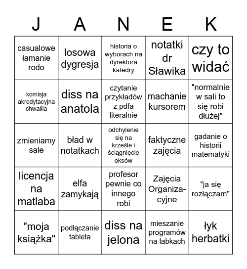 PDE bingo Card