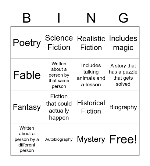 Genre Bingo! Bingo Card
