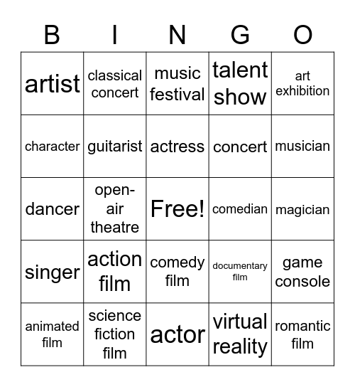 Entertainment Vocab Bingo Card