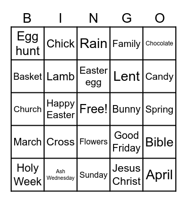 Easter Vocabulary Bingo Card