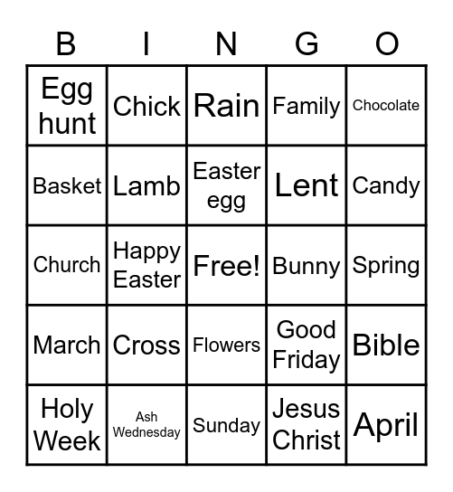 Easter Vocabulary Bingo Card