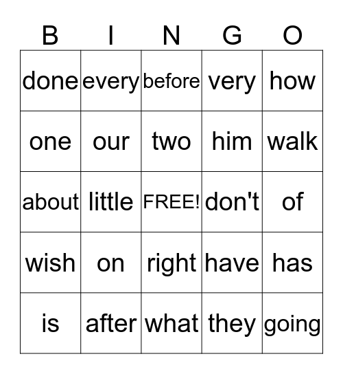 Sight Word List 3 Bingo Card