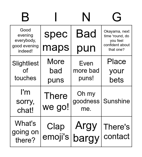 Chaz bingo! Bingo Card