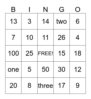 Number Bingo Card