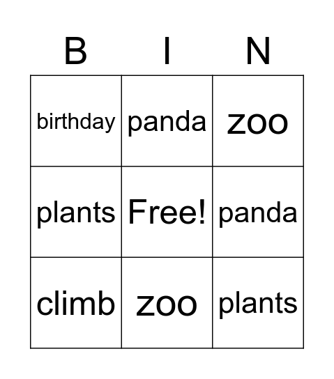 A Party for Panda Bingo Card