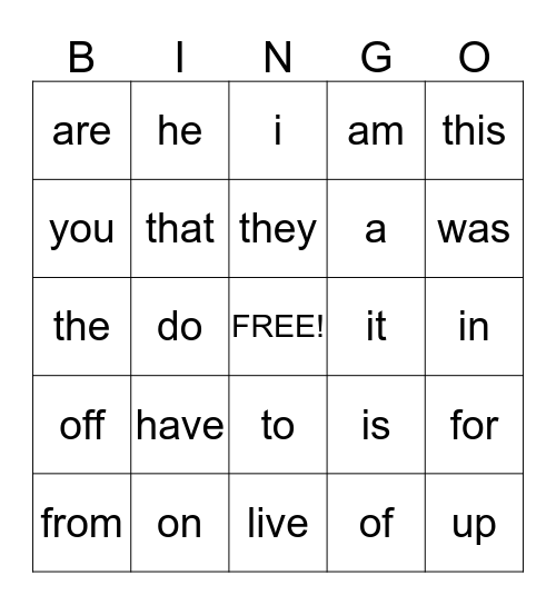 Word Study Bingo  Bingo Card