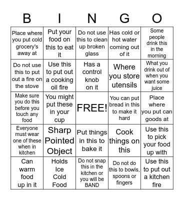 KITCHEN SAFETY BINGO Card