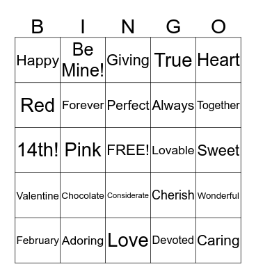 Valentine's Day Bingo Card