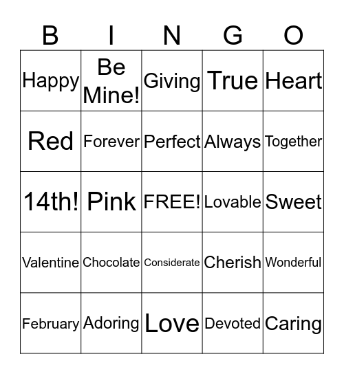 Valentine's Day Bingo Card