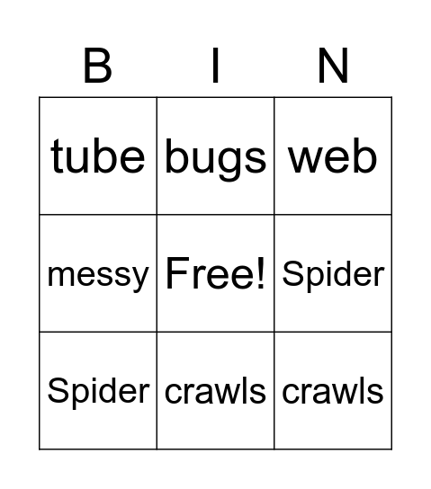 All About Spiders Bingo Card