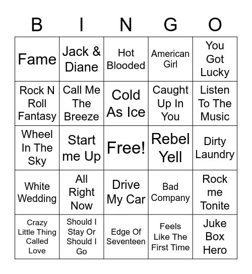 Beef's Classic Rock Bingo Card