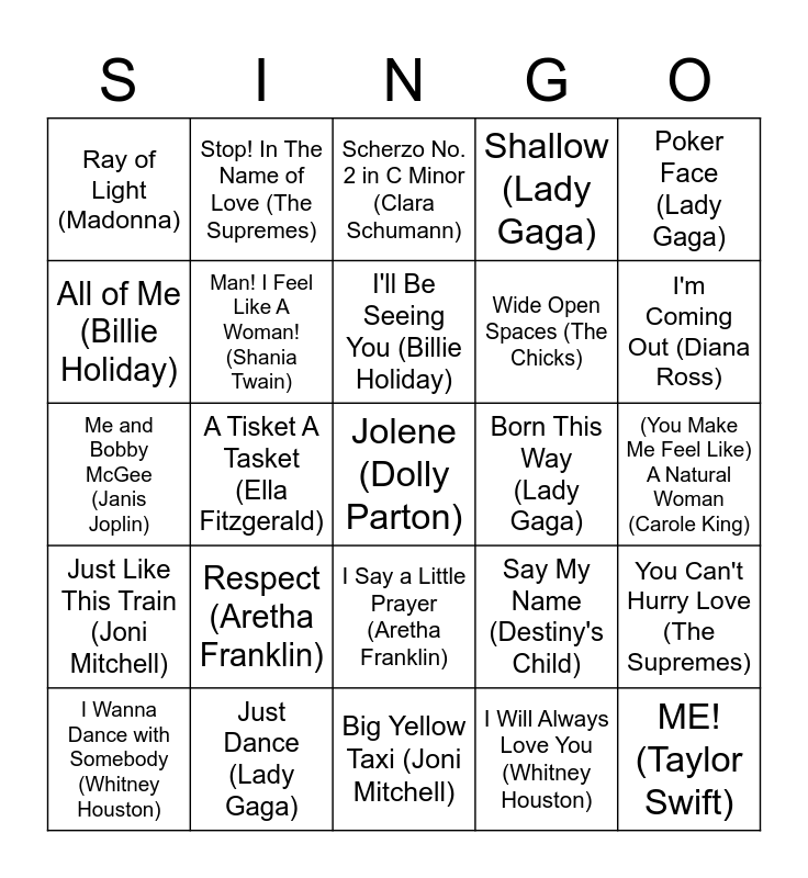 Women In Music Bingo Card